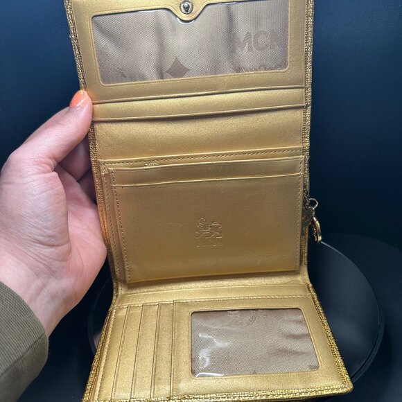 MCM Gold Leather Studded Tri-Fold Wallet- EUC - Picture 6 of 11